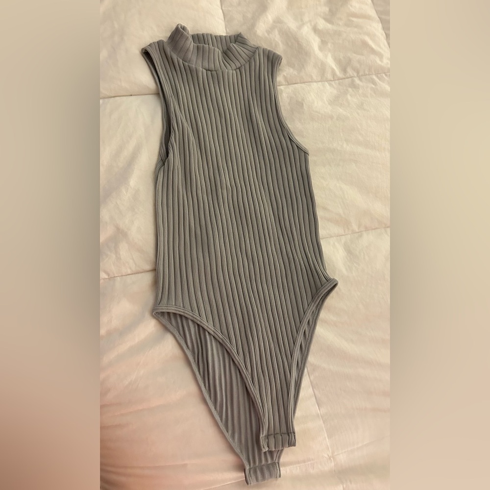 Zara Gray Ribbed Bodysuit One Piece